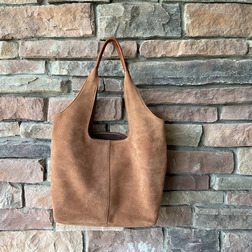 Brown Leather Suede Genicci Hobo Bag with Vintage Aesthetic - Picture 2 of 9